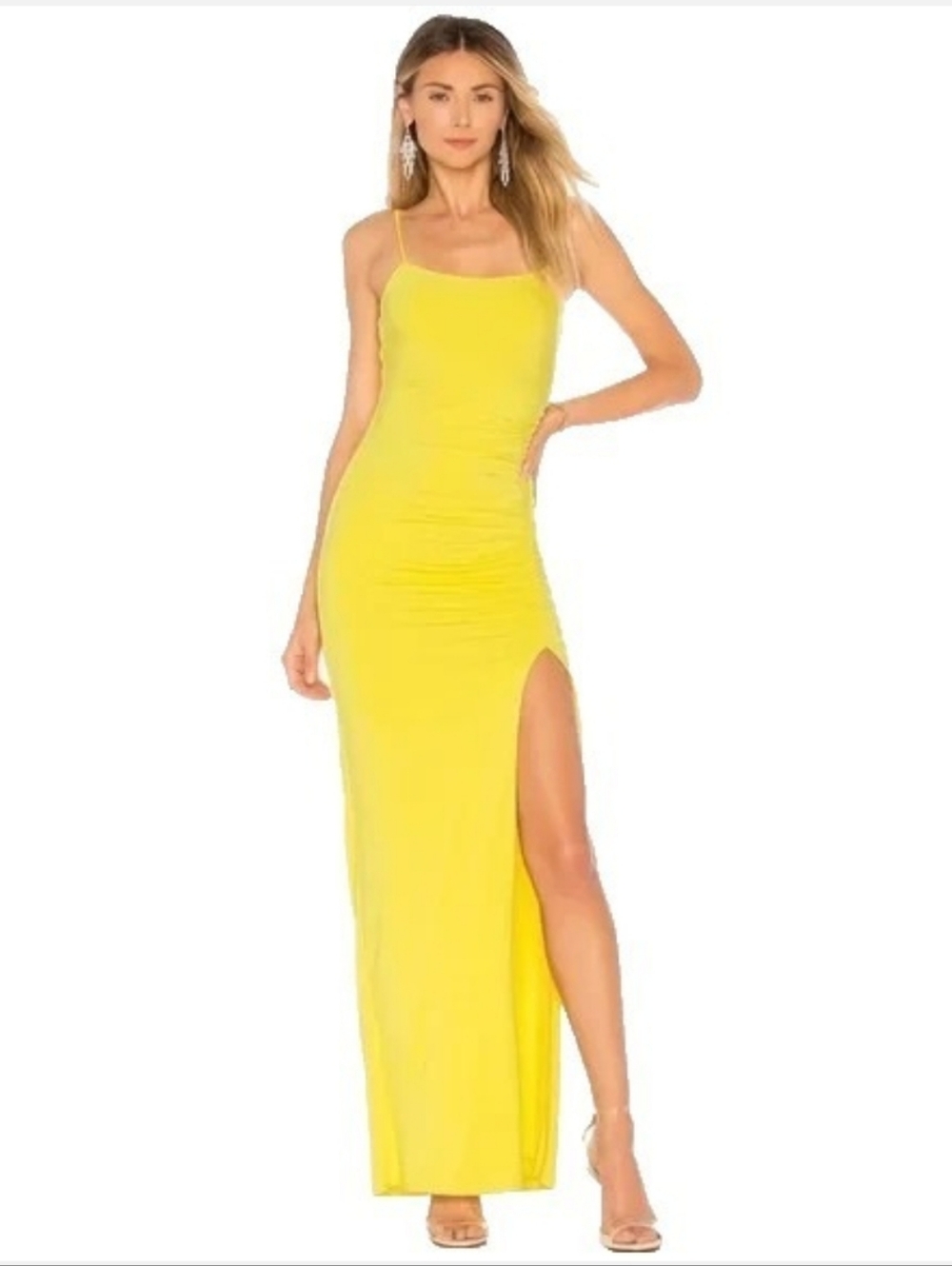 Lovers + Friends Kiki Yellow Spaghetti-Strap Maxi Dress with Thigh Slit
